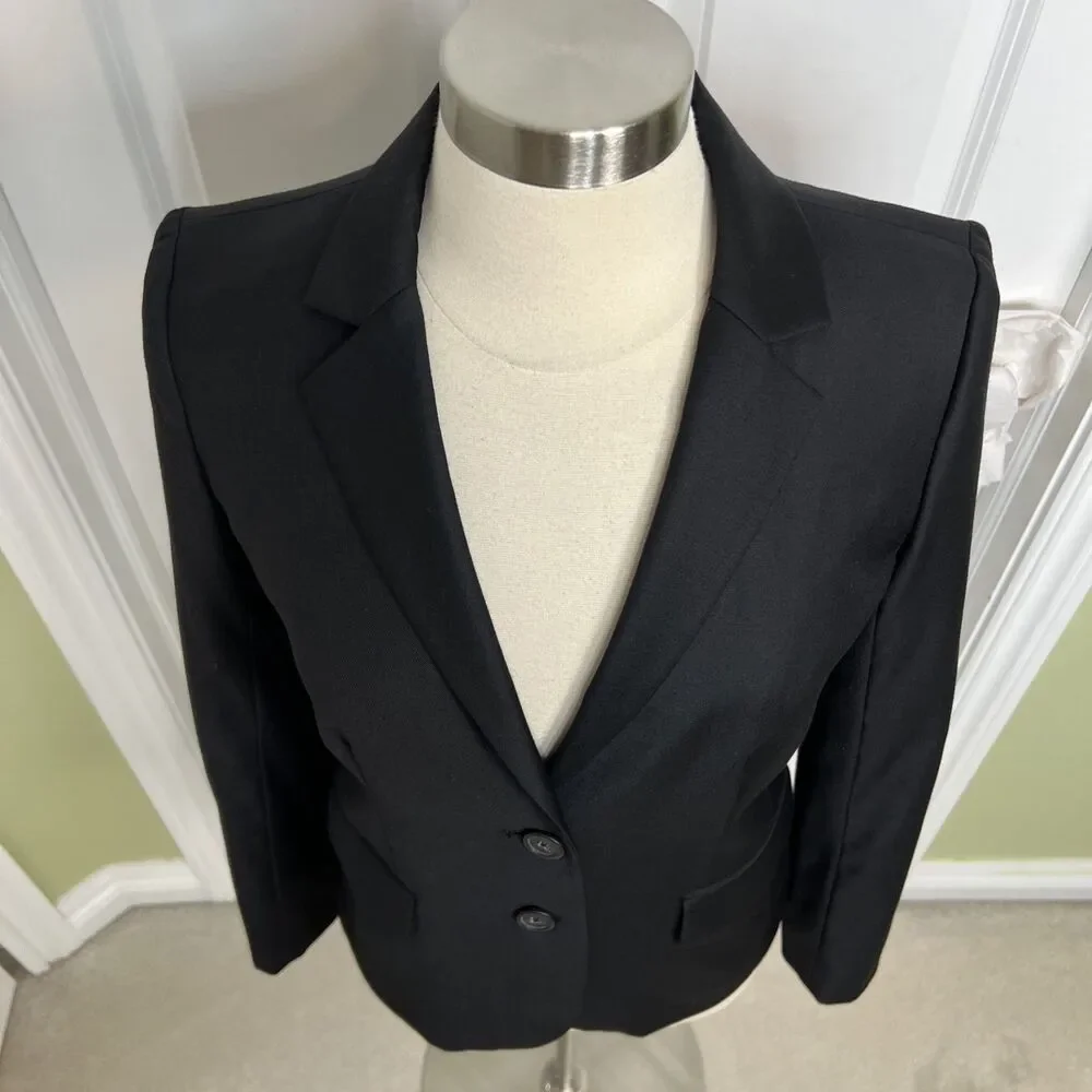 J. Crew Super 120s Blazer Womens Size 4 Black 100% Wool Lined Two Button Jacket